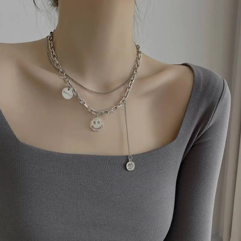 Double Layer Smiley Face Necklace-1