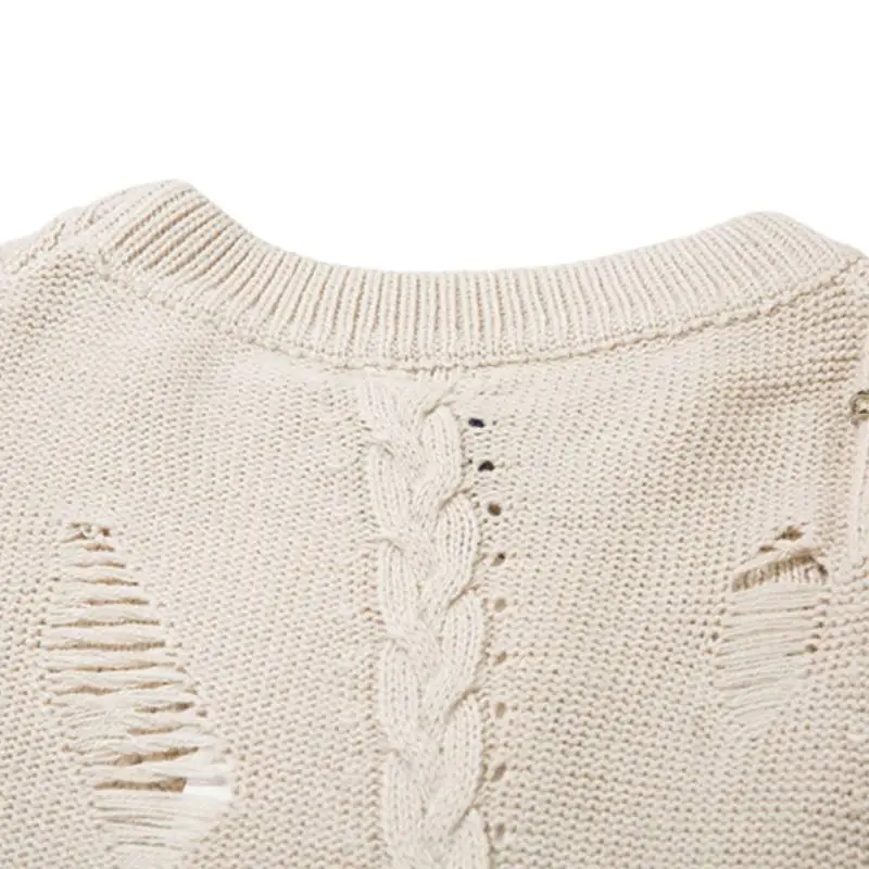 Vintage Ripped Hip Hop Loose Sweater-4