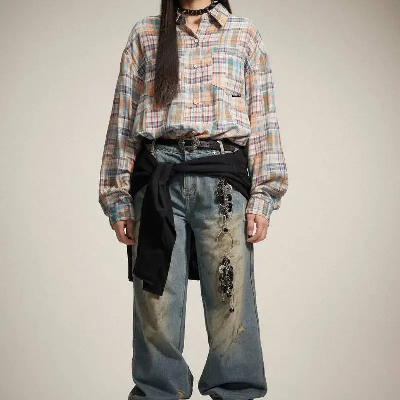 Retro Color Plaid Loose Shirt-2