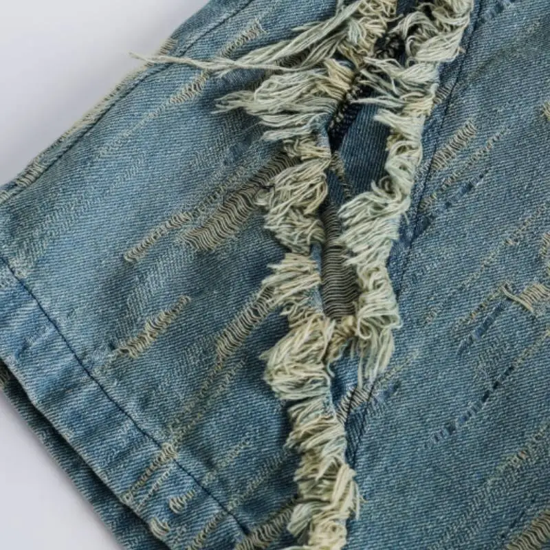 Ripped Straight Denim Shorts-3