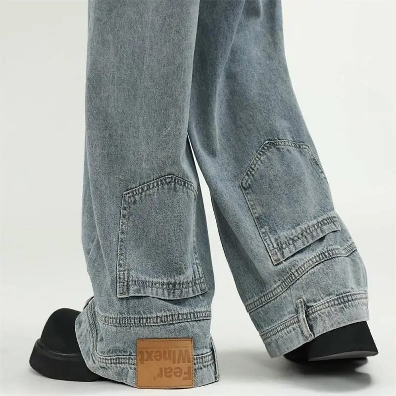 Fashionable Straight Leg Trendy Wide Leg Jeans-4