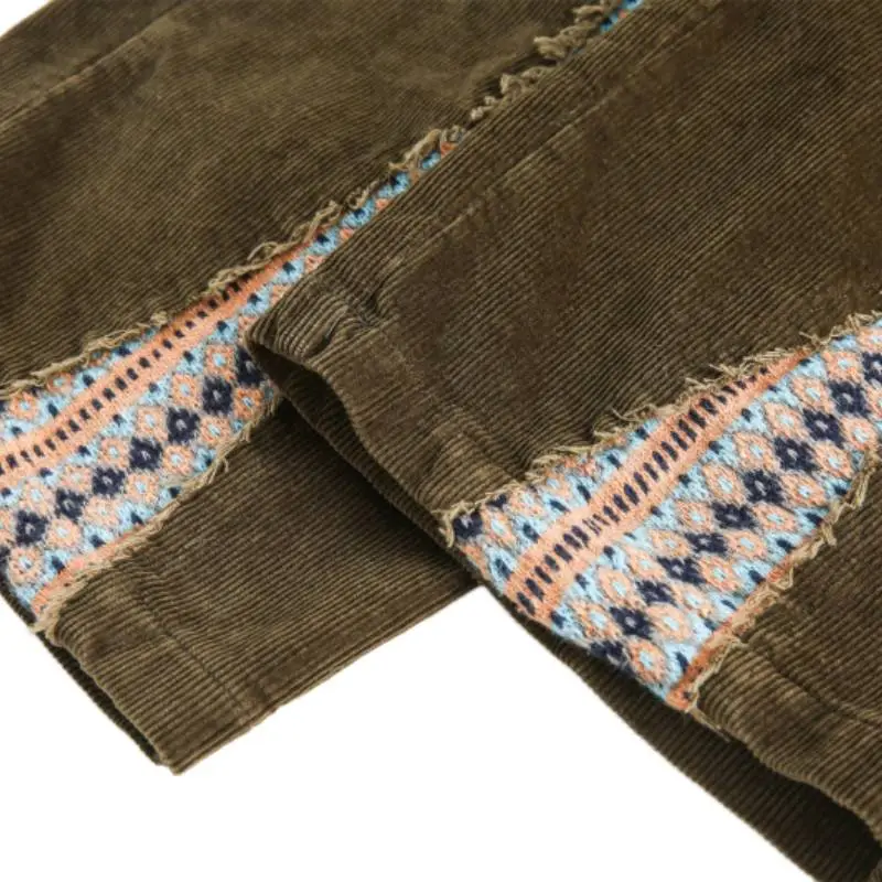 Retro Diamond Stitching Corduroy Pants-3