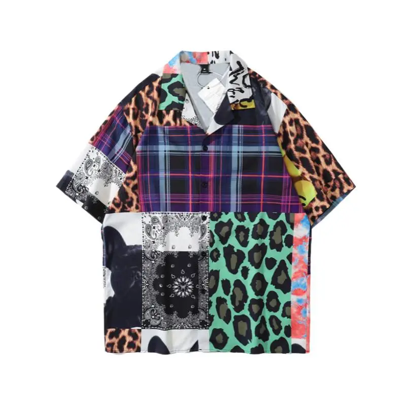 Leopard Print Stitching Contrast Color Floral Shirt swag OOTD-0