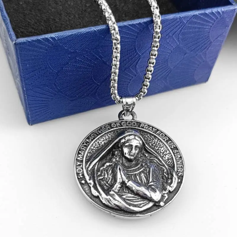 Metal Holy Nun Mary Religious Prayer Pendant Stainless Steel Necklace-3