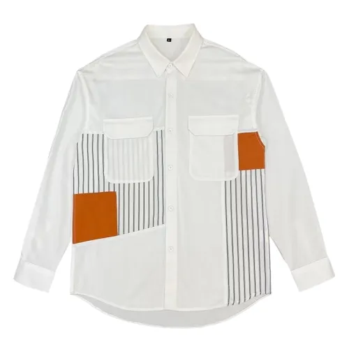 Retro Long Sleeve Contrast Color Stitching Tooling Shirt