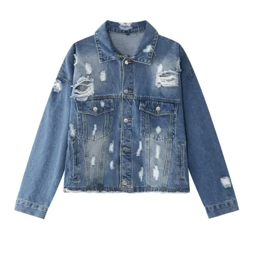 New Arrival Hip-Hop High Street Front and Back Ripped Denim Jacket