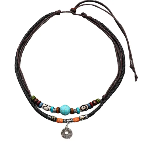 Multi-Layer Turquoise Beaded Braided Necklace