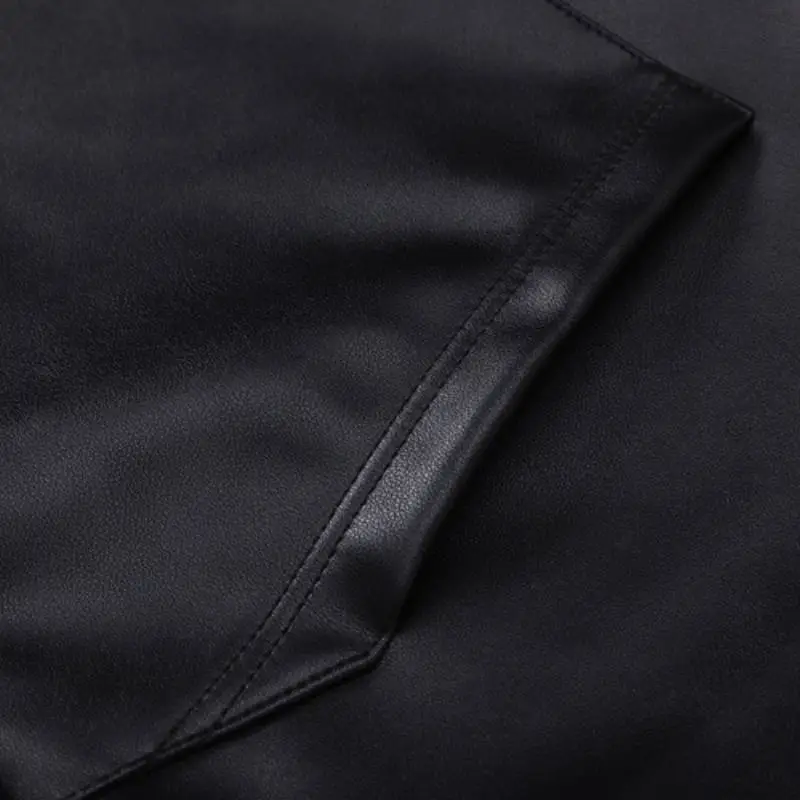 PU Leather Simple Letter Hoodie-2