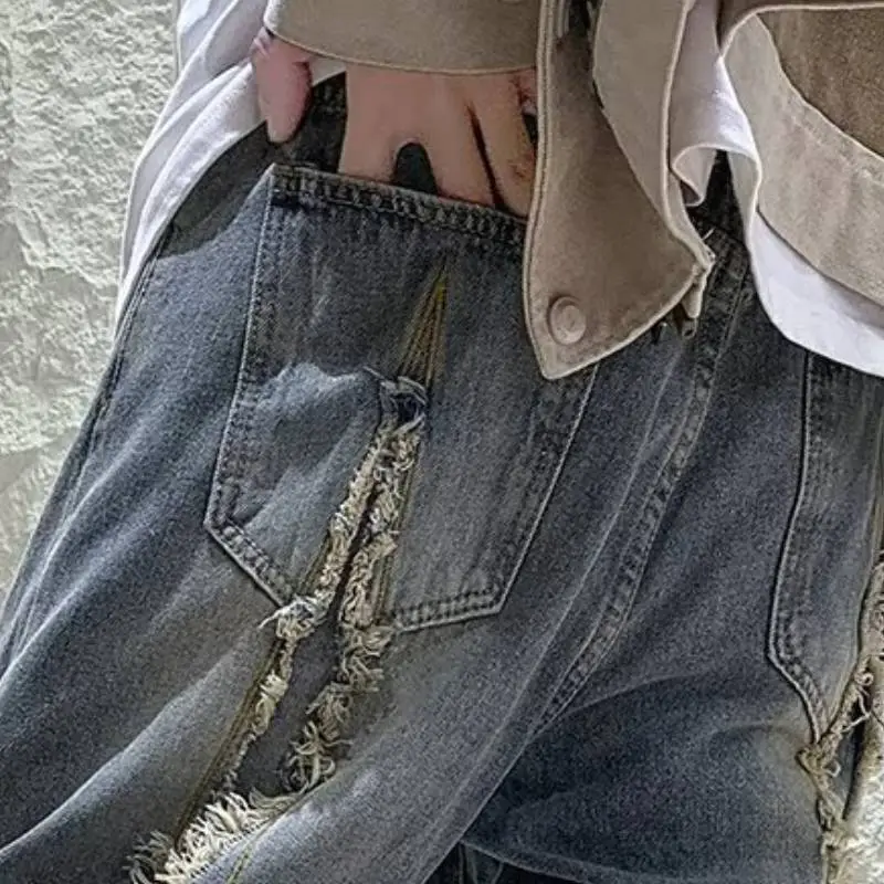 Washed Hip Hop Distressed Street Fashion Jeans-2