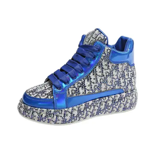 Full Diamond Platform hick-soled Printed Embroidered Rhinestone Casual Sports Sneakers