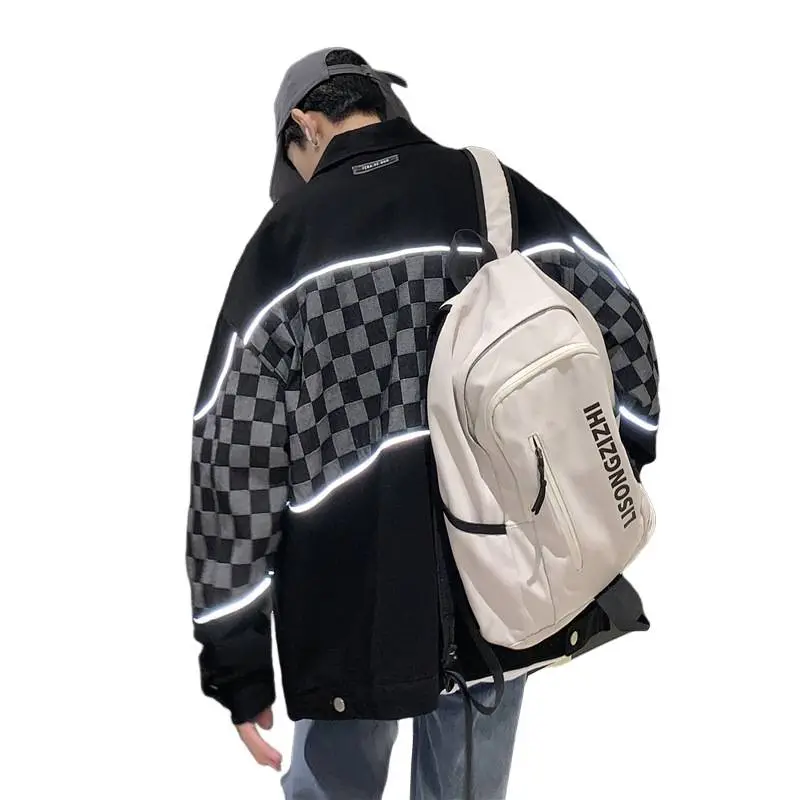 New Style Chessboard Stitching Denim Jacket-3