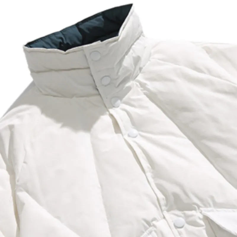 Spliced Large Pocket White Duck Down Jacket-4