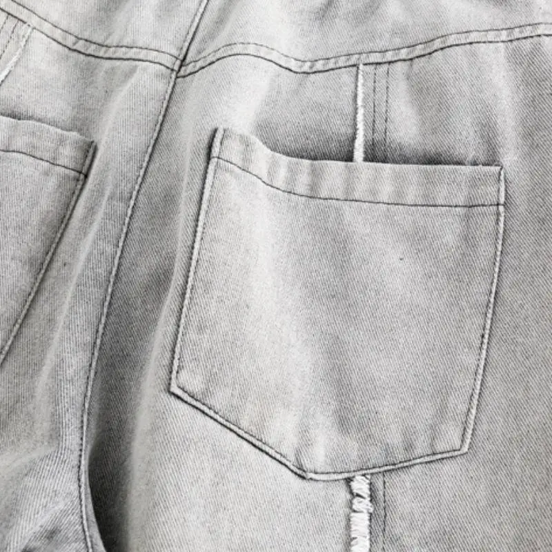 Gradient Color Short Burr Edge Denim Trendy Straight Pants-2