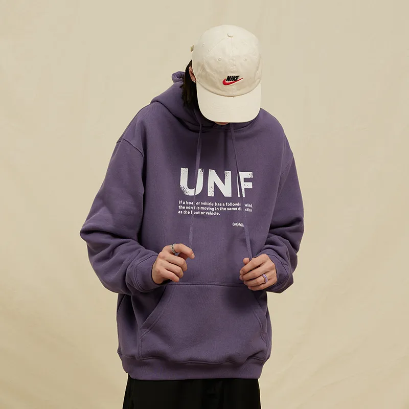 Fleece lined Letter Printing Hoodie-4