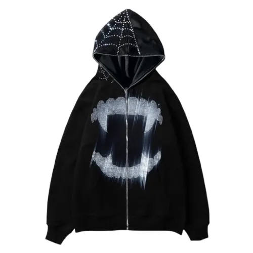 DRAC Rhinestone Zipper Hoodie