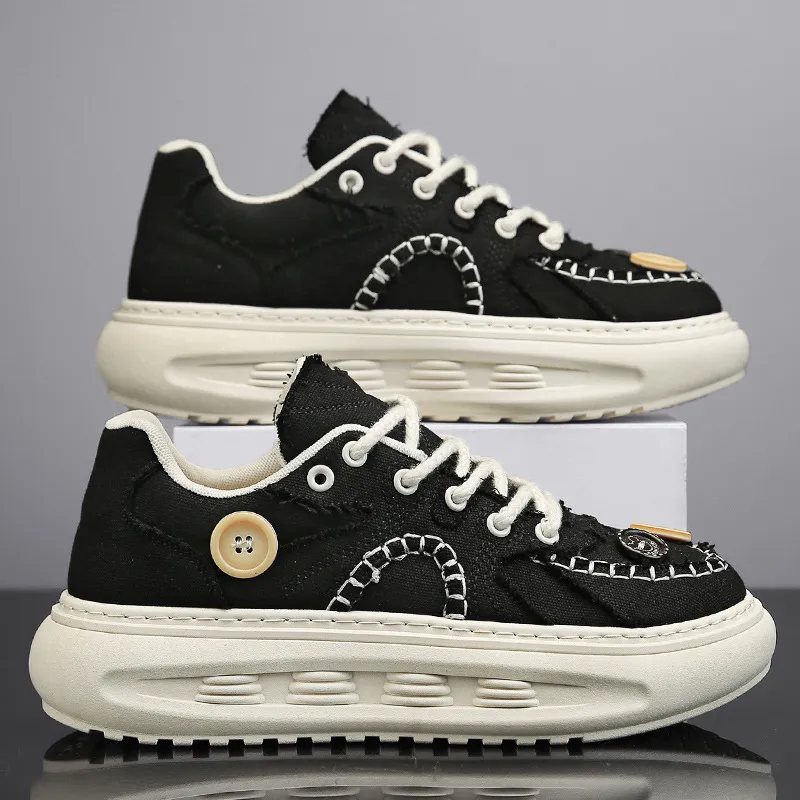 Trendy Button Canvas Shoes with Thick Soles-1