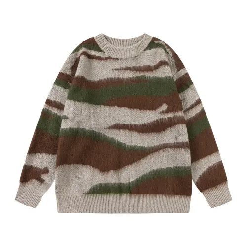 New Trend Color Contrast Design Creative Irregular Striped Crew Neck Knit