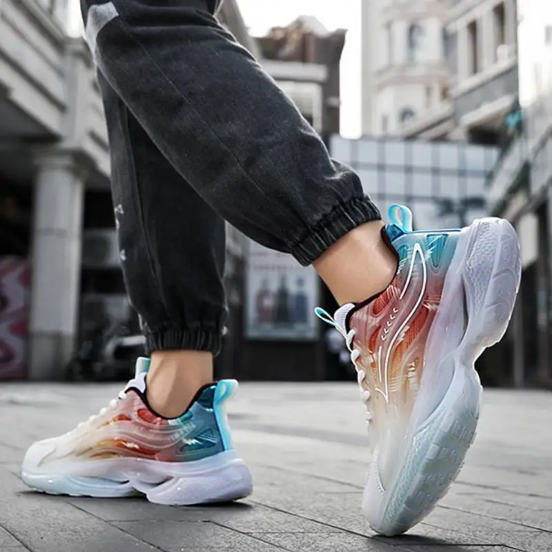 Trendy Gradient Color Thick Soled Sneakers-13
