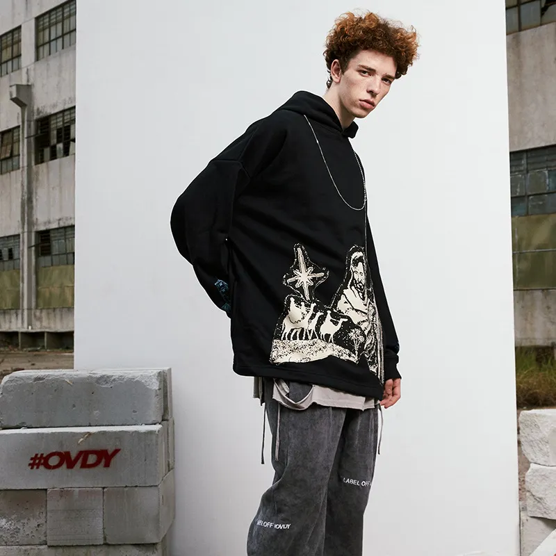 Oversize Loose Printed Pullover Hip Hop Dark Country Coat-6