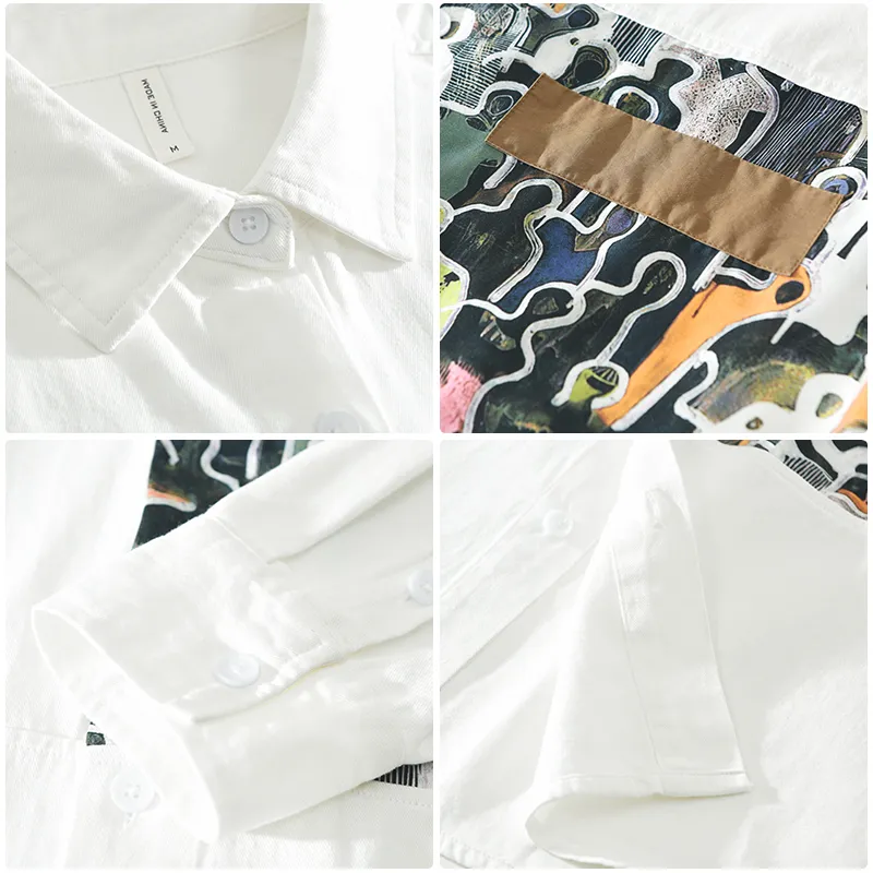 Oil Painting Pattern Color matching Long sleeved Shirt swag OOTD-5