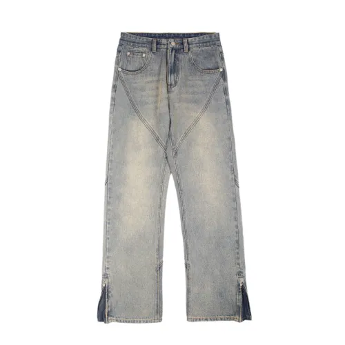 Washed Micro-La Vibe High Street Zipper Straight Leg Jeans