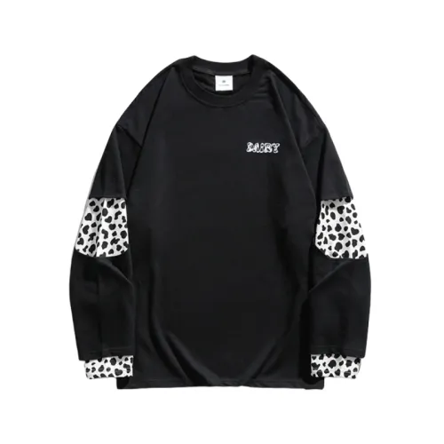 Fake Two-piece Round Neck Hip Hop Trendy Leopard Long Sleeve T-shirt