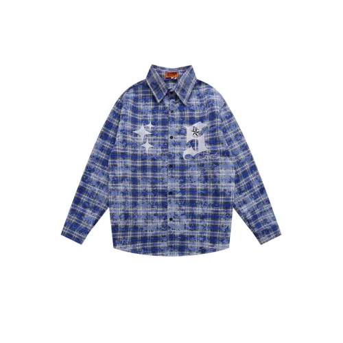 High Street Style Letter Embroidery Plaid Shirt