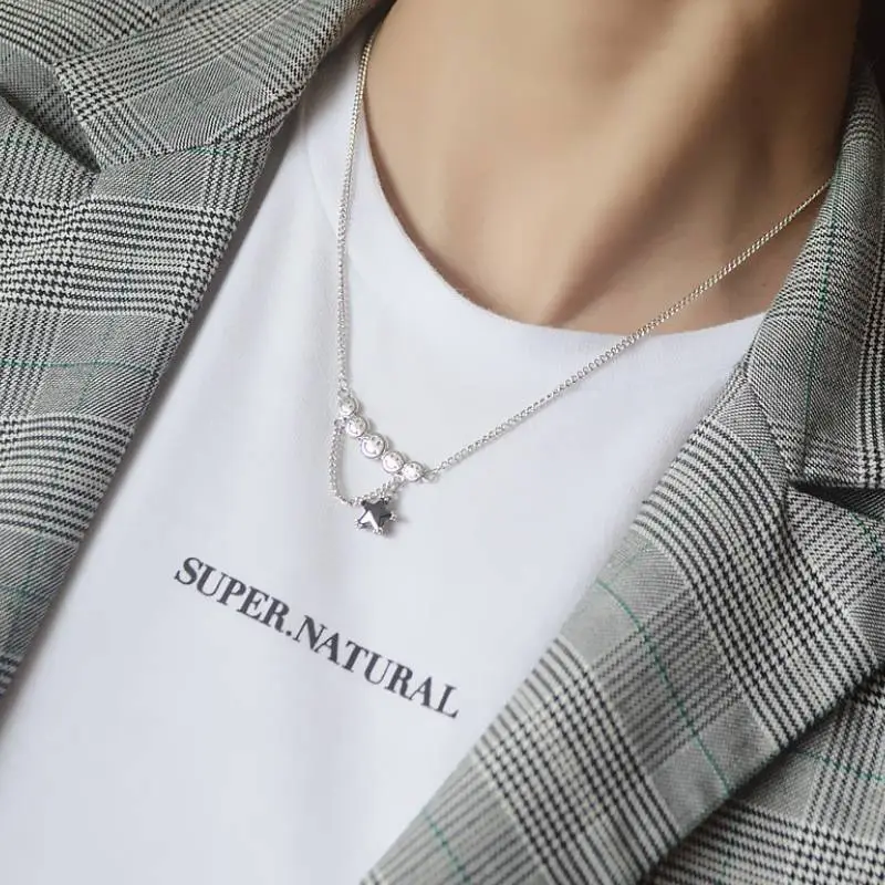 Silver Smiley Five Pointed Star Necklace-1