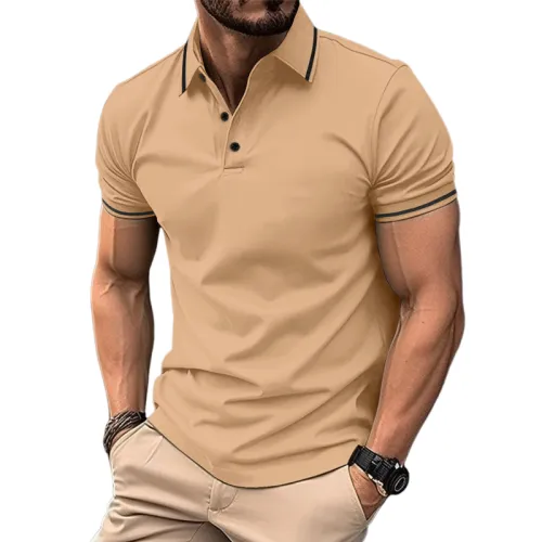 Button Rib-Knit Sports Polo Shirt