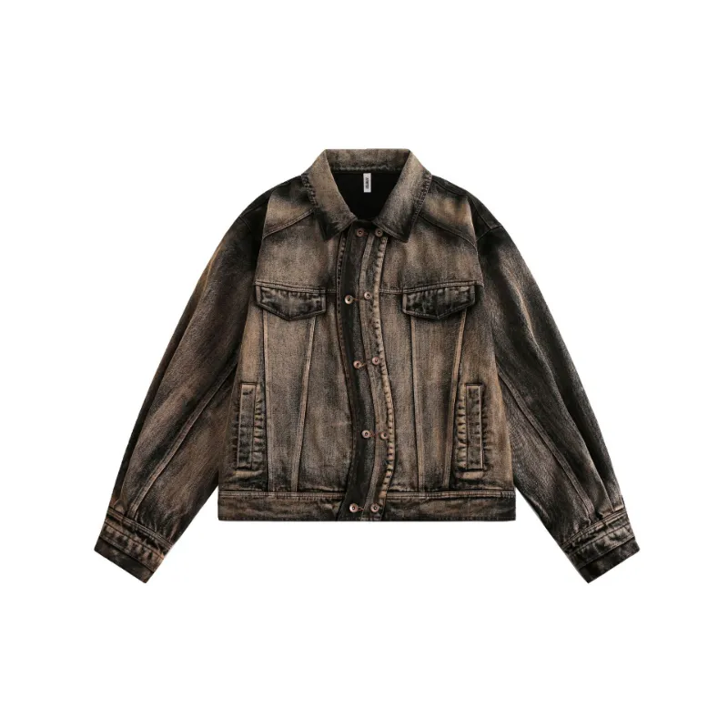 Retro Double Curved Access Control Denim Jacket-0