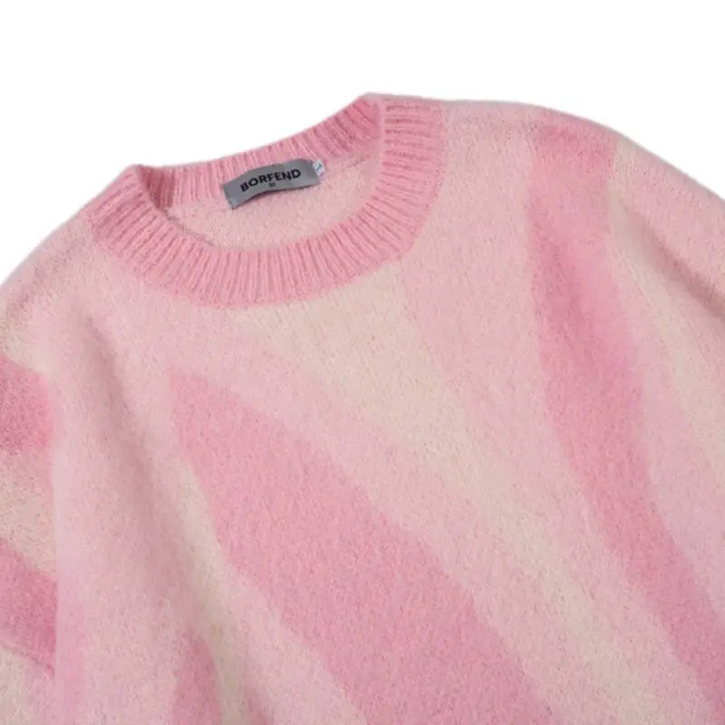 Retro Contrast Color Vertical Stripe Sweater-4