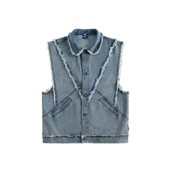 Structural Stitching Washed Fur edged Denim Vest