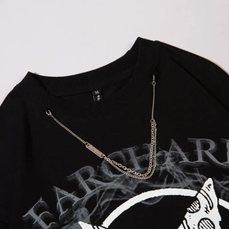 High Street Design Niche Star Print Round Neck Loose Necklace Long Sleeve T Shirt-5