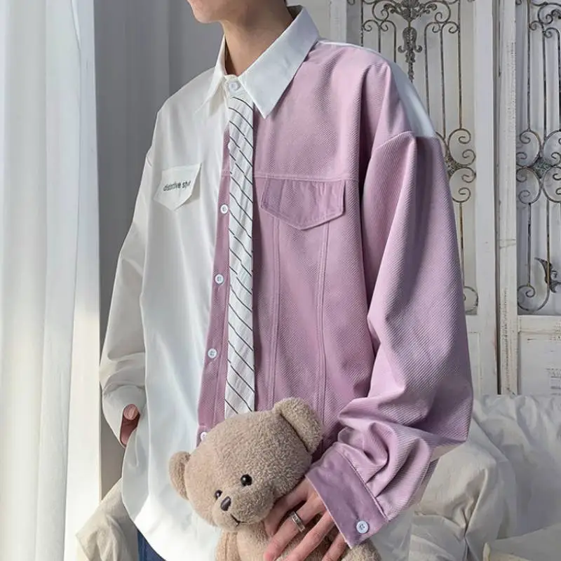 Long Sleeved Fall False Two Piece Shirt-4