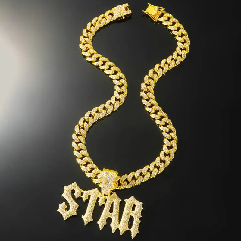 Splicing Diamond Letter Pendant Necklace-2