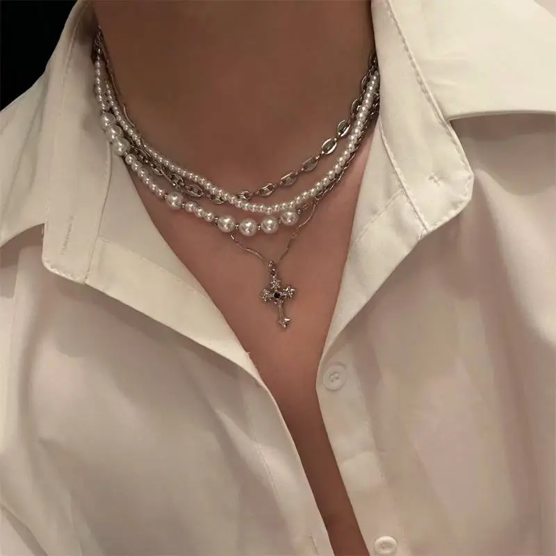 Hip Hop Multi Layer Pearl Necklace-3
