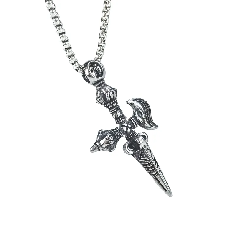 Stainless Steel Tantra Crescent Axe shaped Vajra Keychain Hanging Ornament-1