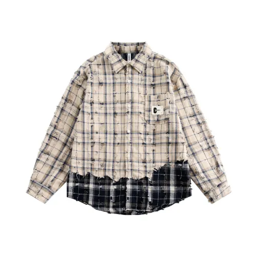 Destroyed Plaid Loose Long-Sleeve Shirt