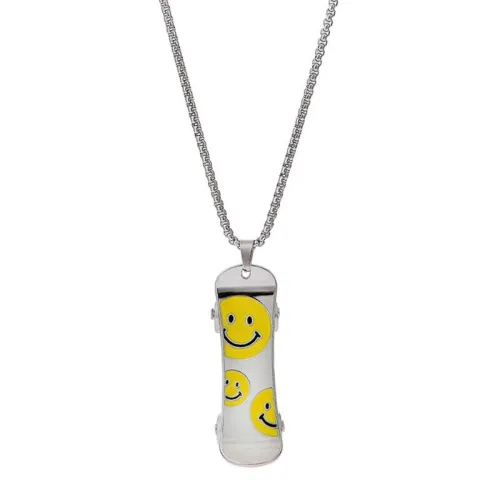 Hip-Hop Skateboard Smiley Face Pendant Necklace