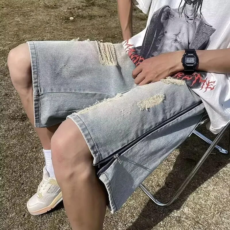 Retro Distressed Denim Shorts-4