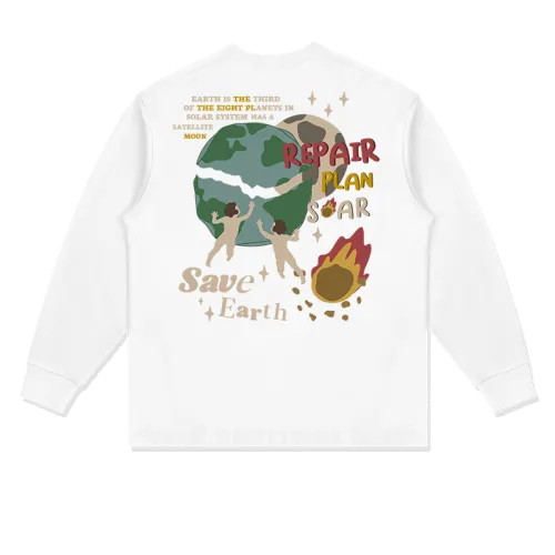 Design Hand-painted Angel Earth Printing Long-sleeved T-shirt