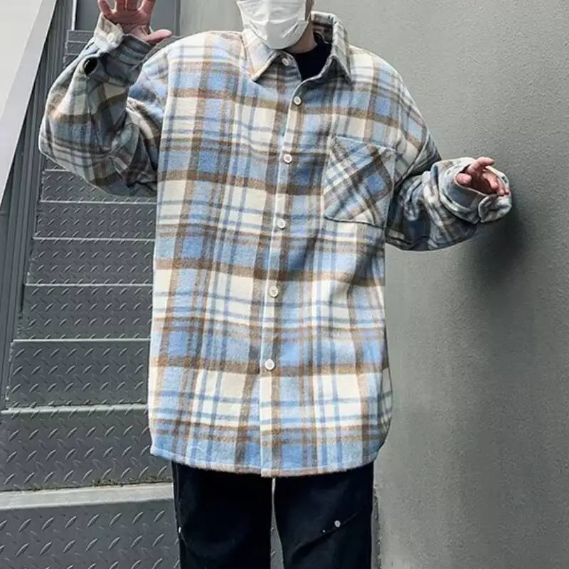 Woolen Plaid Long Sleeved Shirt-6