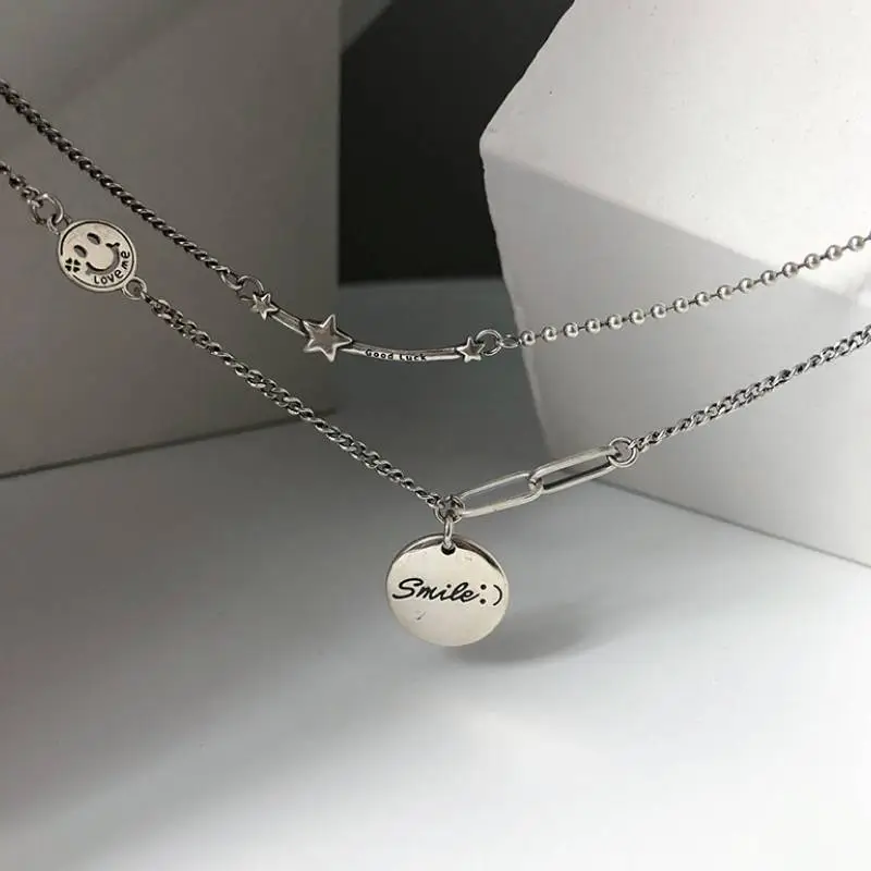 Sterling Silver Smiley Face Necklace-3