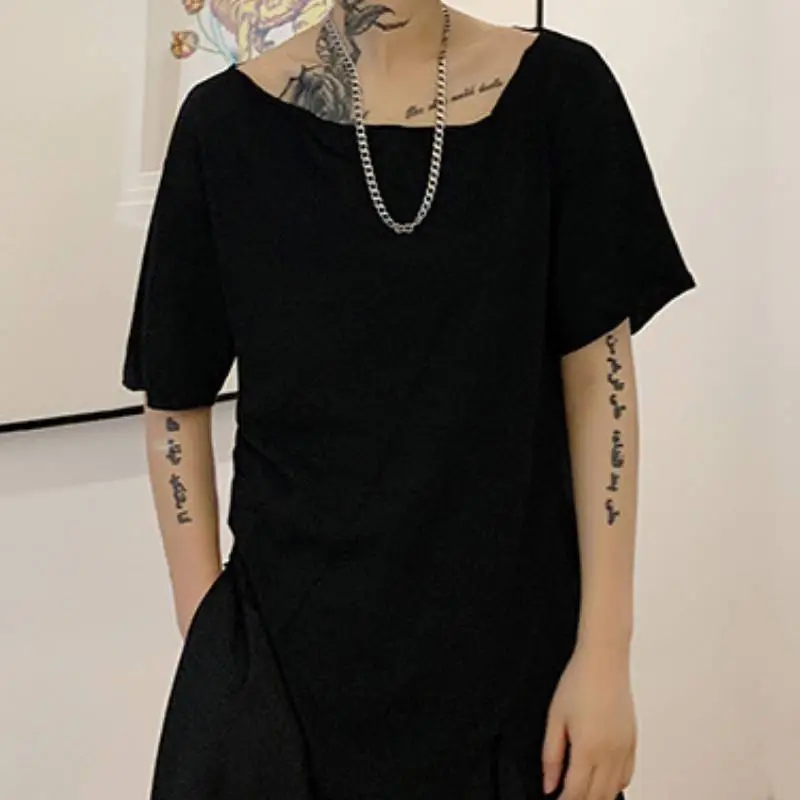 Dark Irregular Splicing T Shirt-1