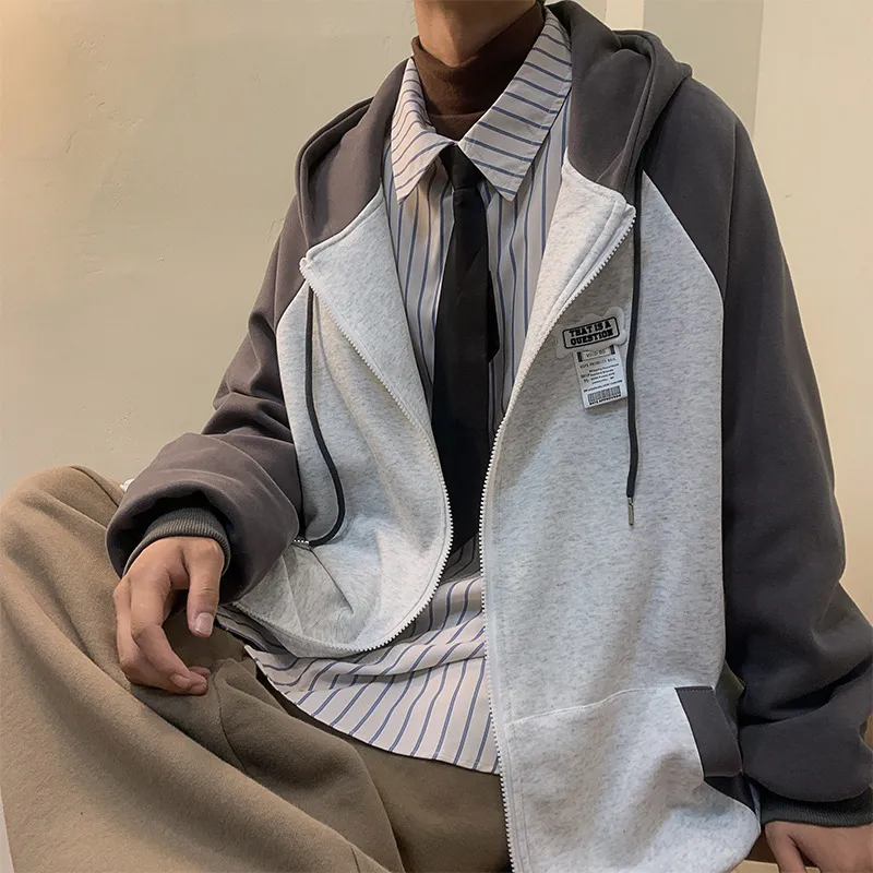 Casual Hooded Jacket with Splicing Design-5