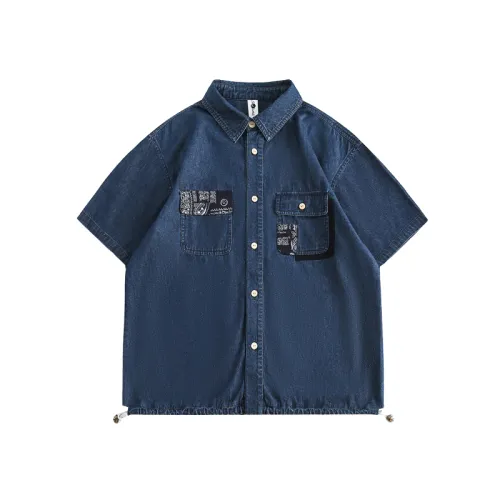 Half Sleeve Splicing Denim Shirt