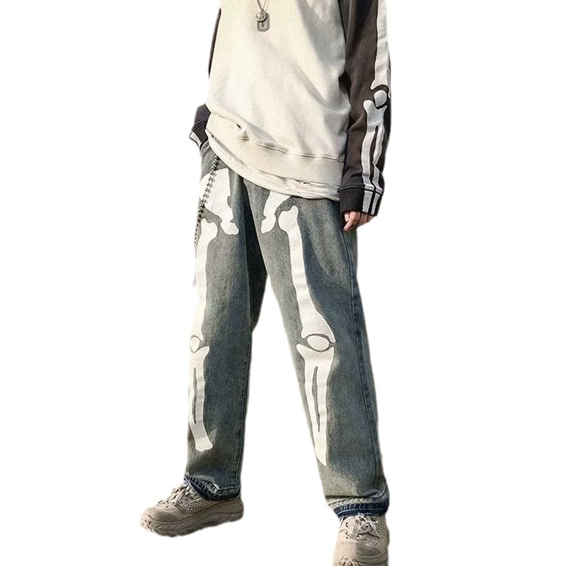 Hip-Hop Straight Loose Graffiti Jeans - POIZON Hip-Hop Straight Loose Graffiti Jeans - POIZON