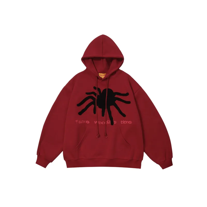 Vintage Spider Pattern Fleece Hoodie-2