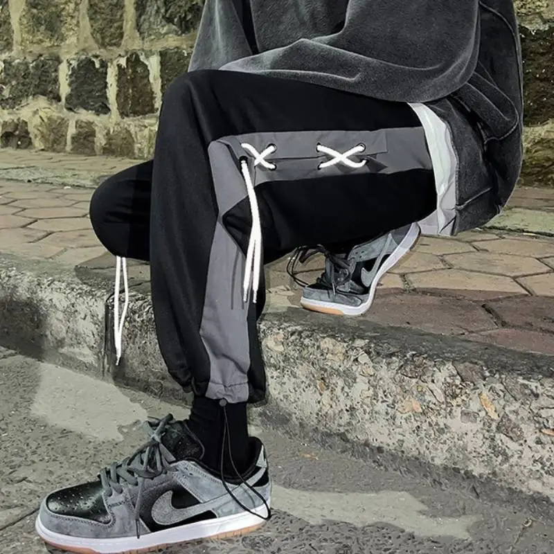 Leg tied Color Matching Drawstring Sports Casual Pants-2