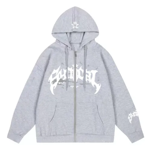 Retro Zipper Gothic Letter Star Printed Hoodie